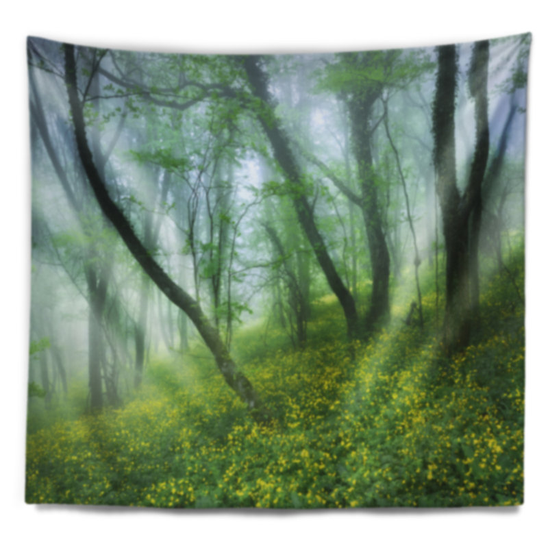 Tapisserie à feuilles mystérieuse vert forest Landscape, H 78 po x l 92 po