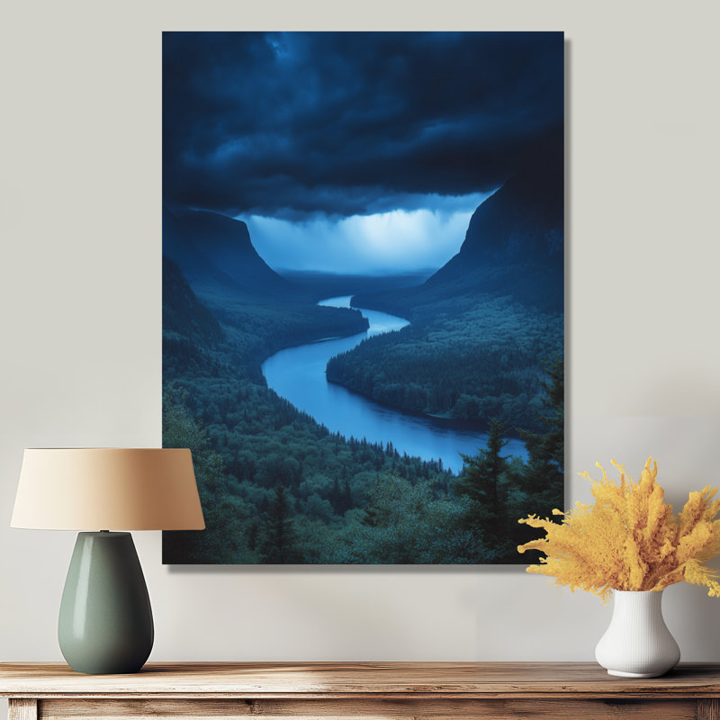 Vallée de Storm River I - Décoration murale Nature bleue, H 44 po x l 34 po, Toile tendue