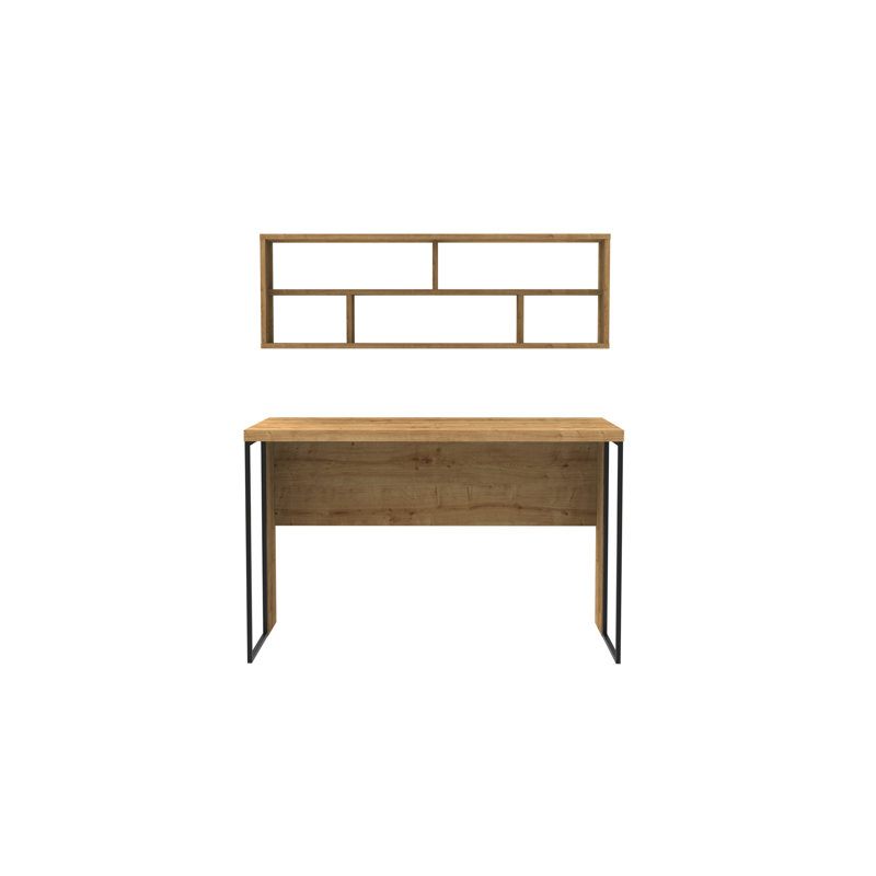Traudel Writing Desk With Wall Shelf, Oak