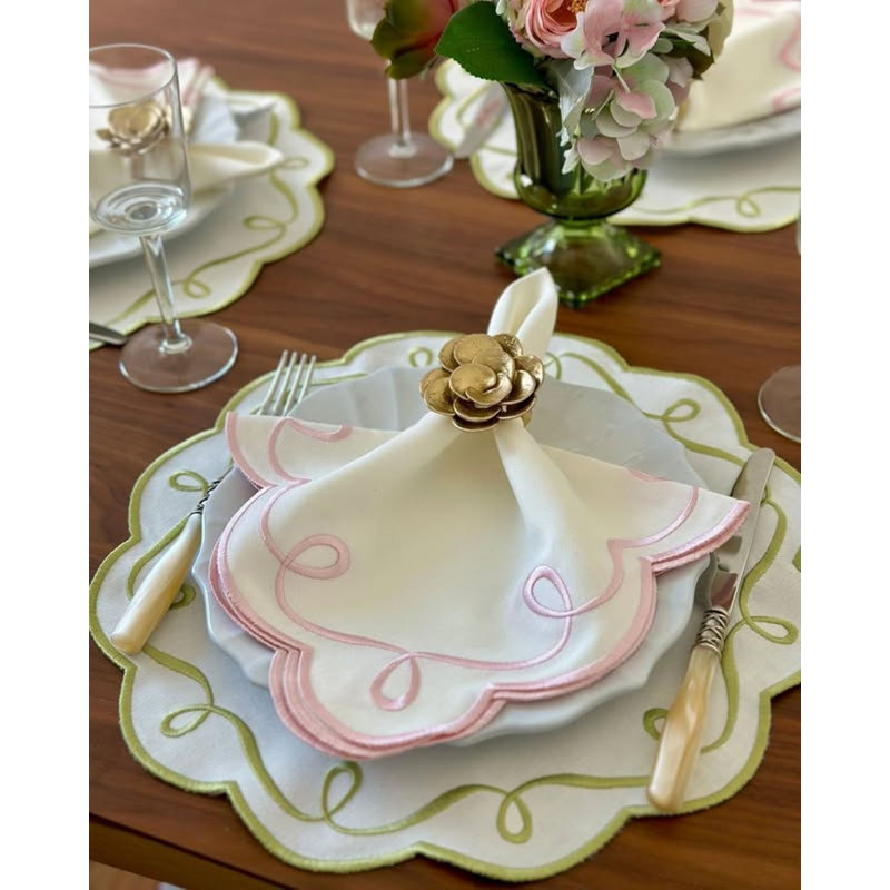 Ribbon Twirl Cotton Blend Scalloped Napkins, White