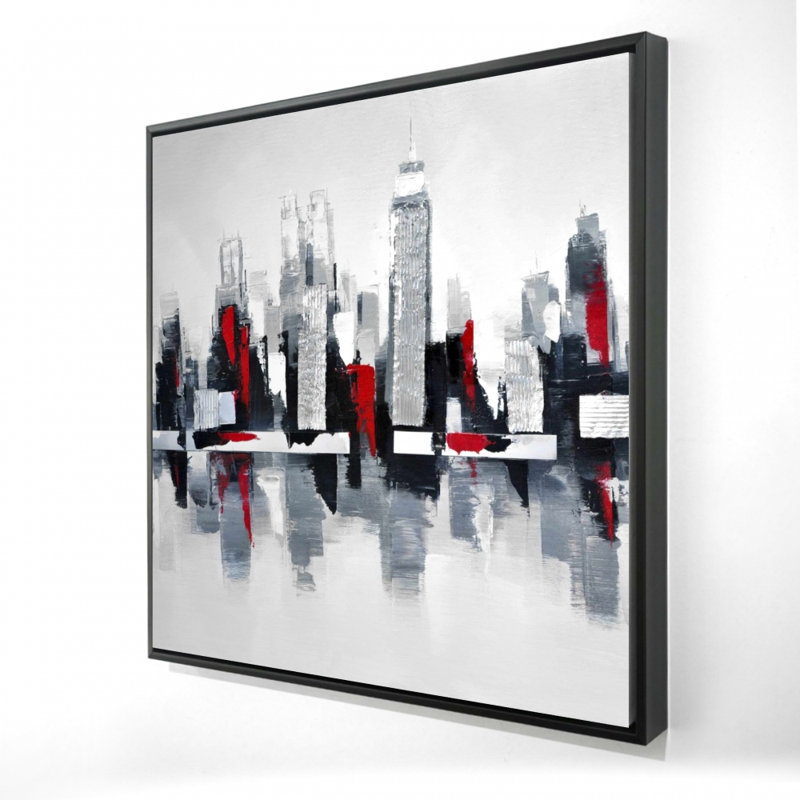 "Paysage urbain gris et rouge", H 24 po x l 24 po