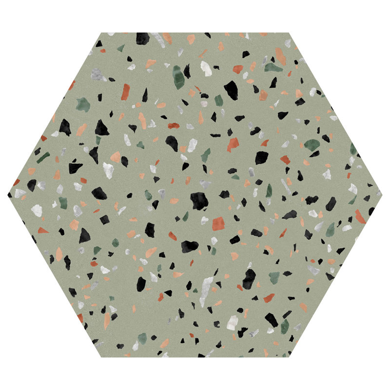 Kallisto 8-in. x 9-in. Hexagon Terrazzo Matte Porcelain Wall & Floor Tile, Kapir Green