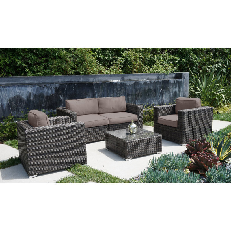 Ensemble de conversation avec canapé et coussins 4 pièces Ahmirah, Sunbrella taupe