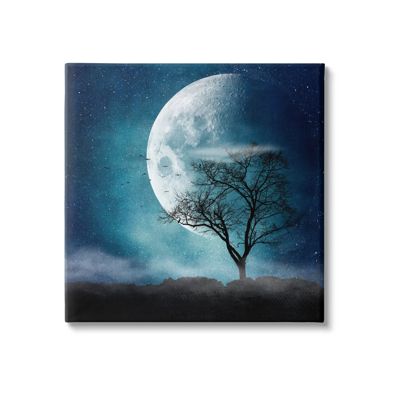 Reproduction d'arbre sur la pleine lune, surréel, H 24 po x l 24 po x P 1,5 po