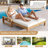 Outdoor Double Lounge Chair with 5-Position Adjustable Backrest for Each Seat, Wood Patio Chaise Lounge with Removable Cushions for Patio, Poolside, Garden (Light Teak+Beige cushion)-1123692950