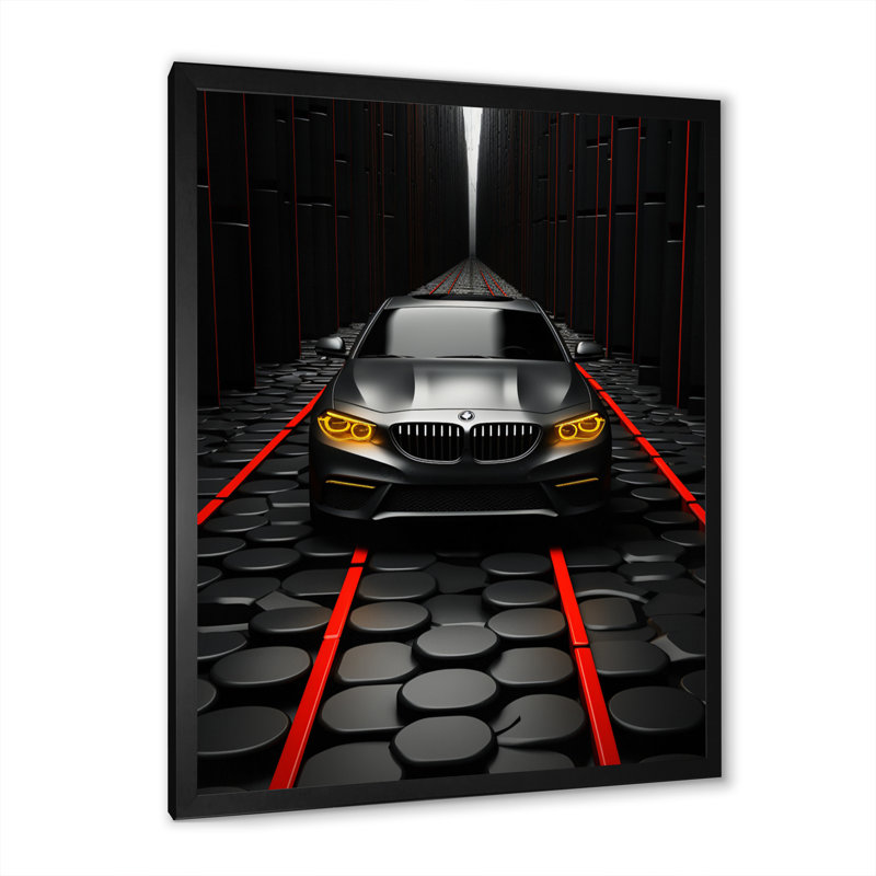 Voiture noire, fond abstrait - art mural, salon, Cadre photo noir, H 20 po x l 12 po x P 1 po