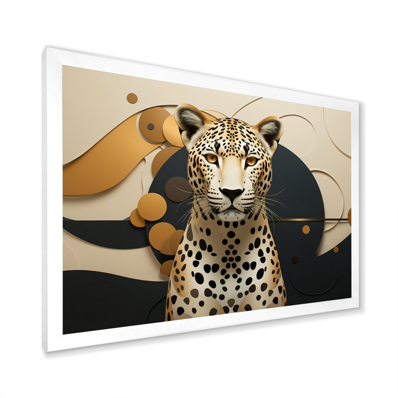 Léopard élégant géométrique - art mural léopard, Cadre simple blanc, H 12 po x l 20 po x P 1 po