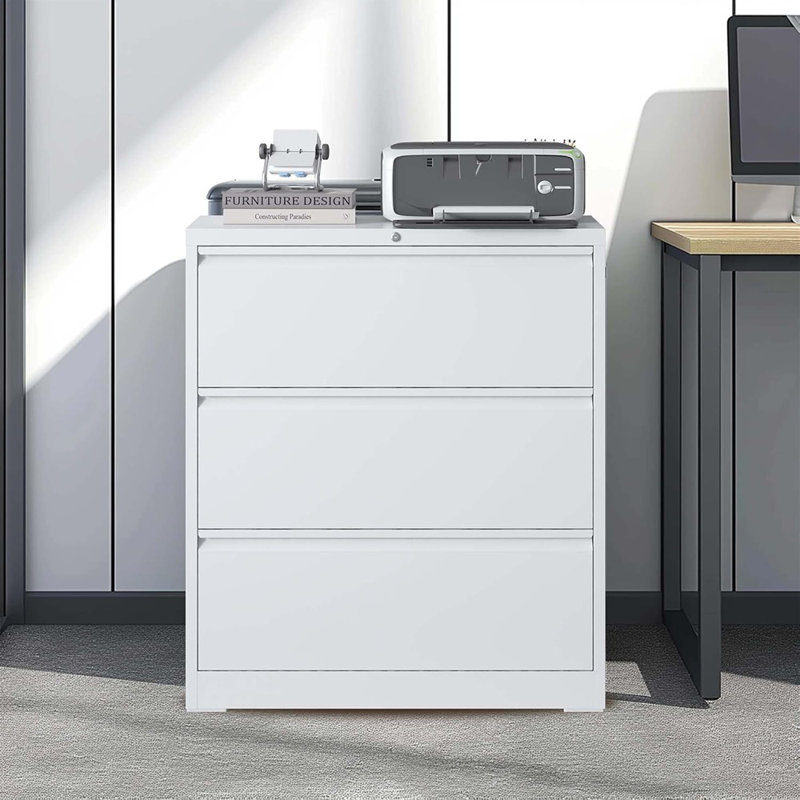 Armoire de rangement à 3 tiroirs en acier, blanc - Organisateur de garage et de bureau verrouillable avec tiroirs à billes