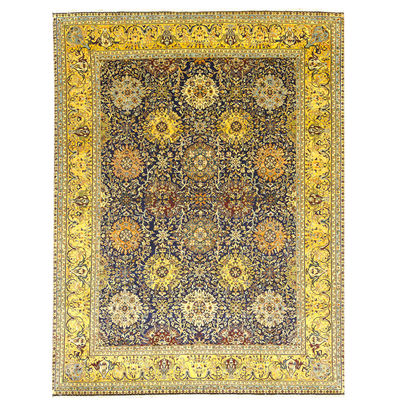High-Quality Hand-Knotted Blue And Cream Area Rug