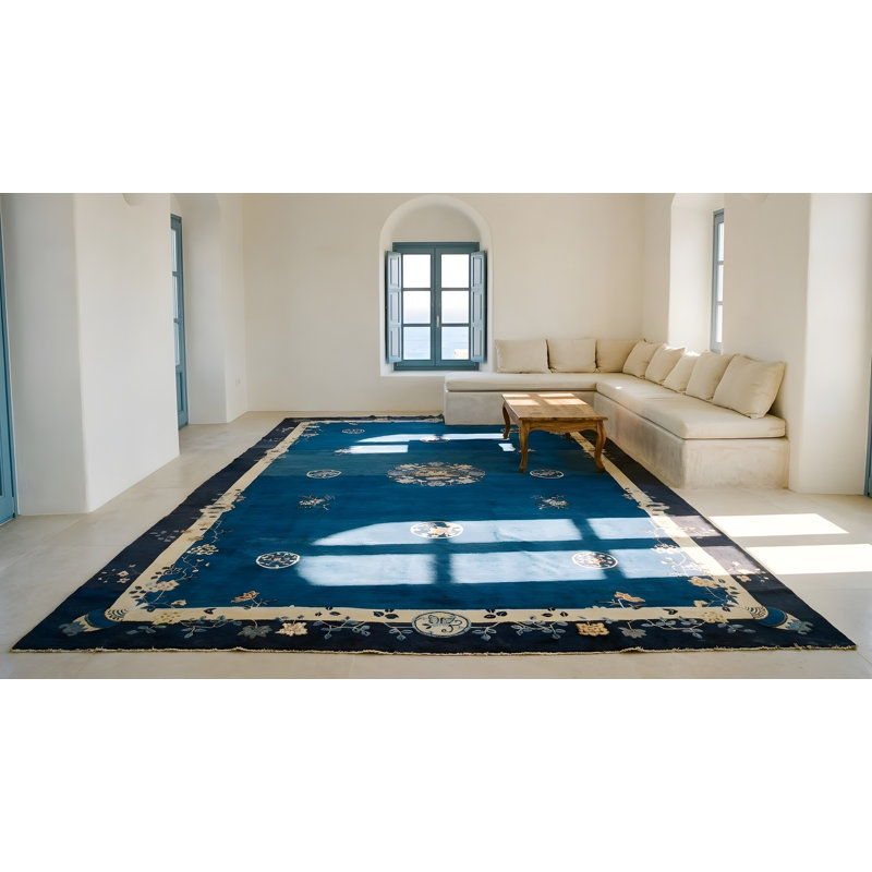 Antique Peking Chinese Medallion Navy 1930s Rug