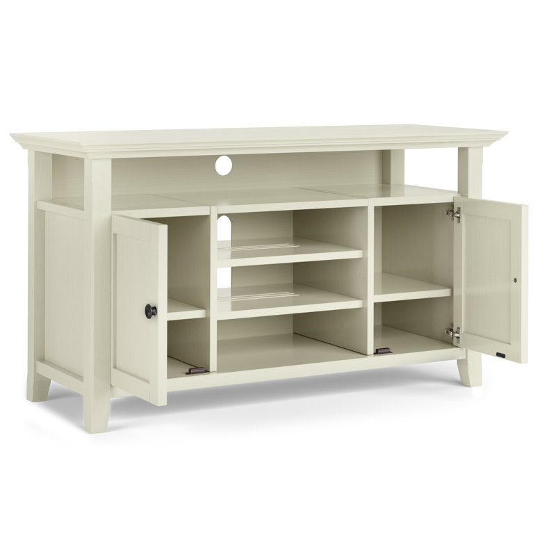 Antique White Quintuple-Tier Wood TV Stand with Cabinets