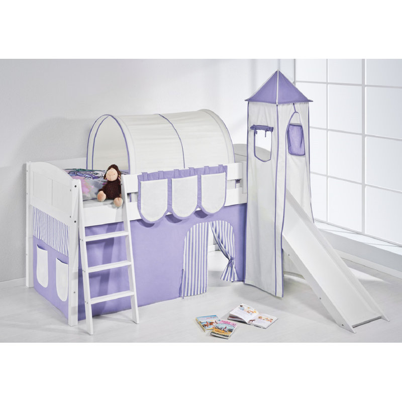Basic Mid Sleeper Bed with Curtain, Purple/​Beige