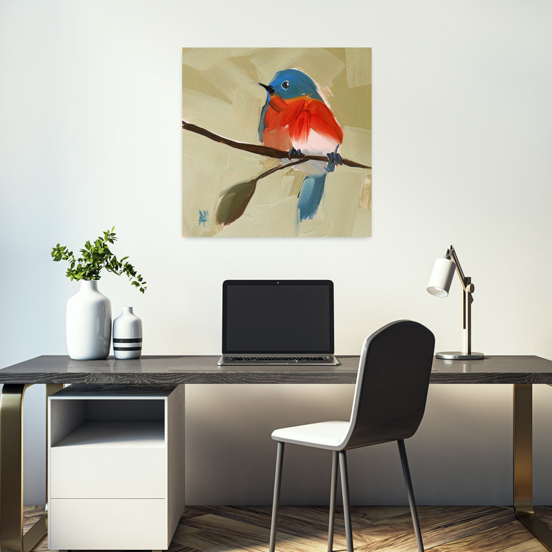 Oiseau bleu, art contemporain, H 18 po x l 18 po