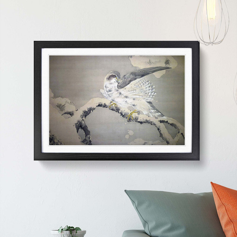 Falcon Birds by Matsumura Goshun - Picture Frame Painting Print, 27cm H x 36cm W x 2cm D, Black Framed
