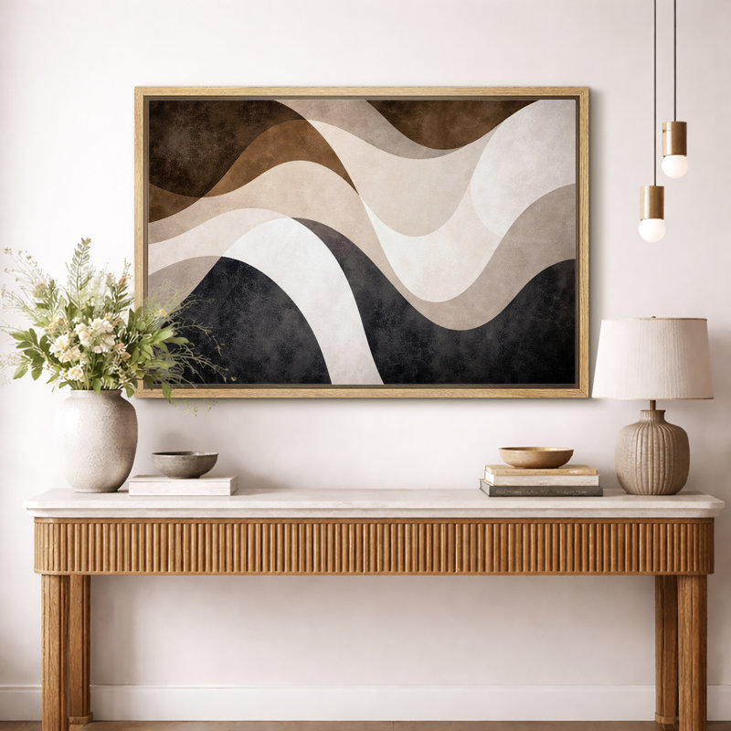 Abstrait brun beige, motif de vagues fluides, images de salon moderne, impression sur toile encadrée, Cadre naturel