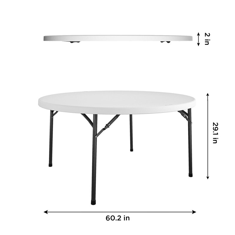 White 60-Inch Round Blow-Mold Folding Table