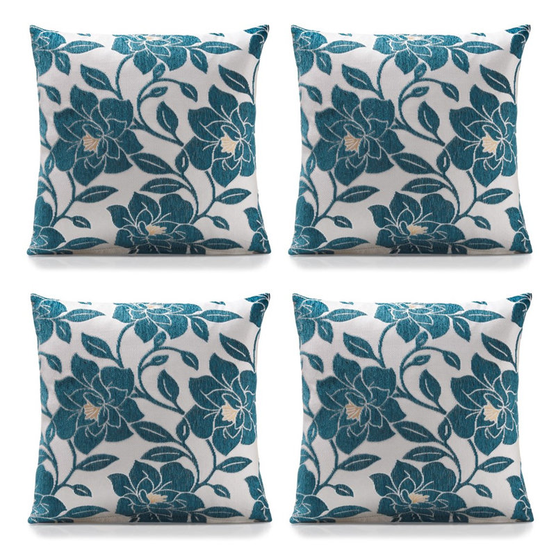 Darionne Floral Square Cushion, Teal, 45 cm H x 45 cm W x 15 cm D