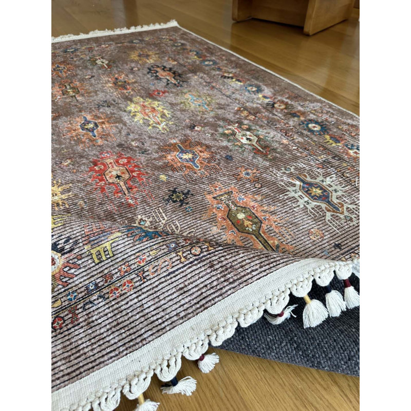Coton imprimé marine marocain Toscana Tapis chenille antidérapant, Rectangle 6 pi 7 po x 14 pi 9 po