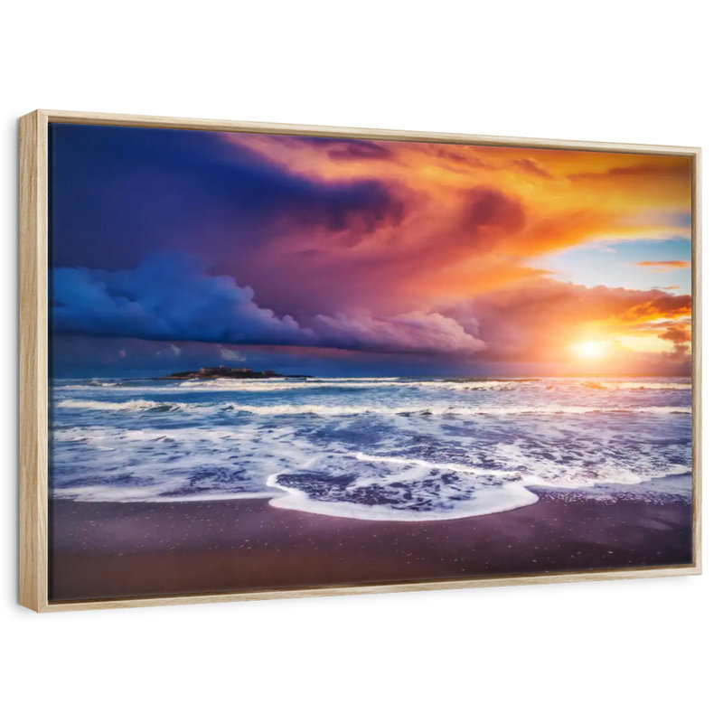 Ciel au coucher du soleil, Cadre flottant en bois naturel, 46 po x 31 po