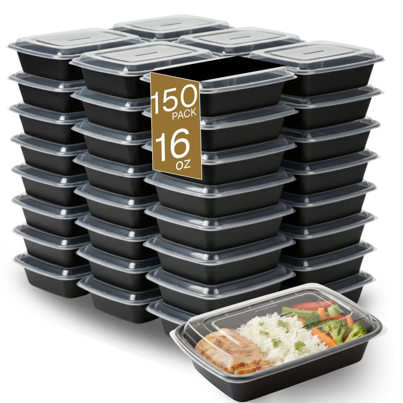 Microwaveable Container (Shallow) with Lid, 16oz, 150-Pack