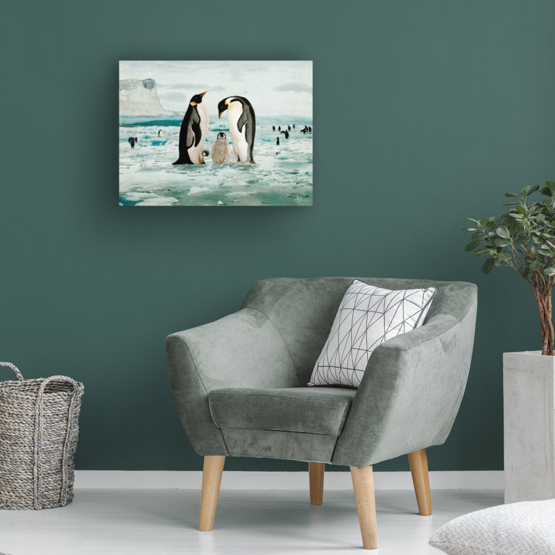 Angeles M. Pomata, famille de manchots empereurs sur toile, H 18 po x l 24 po x P 2 po