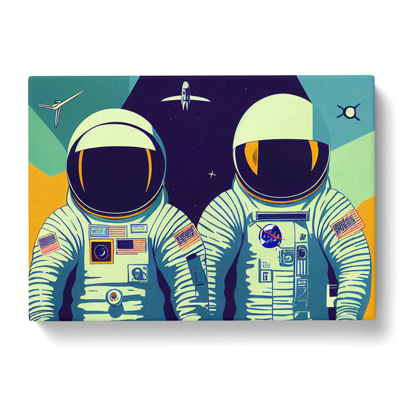 Two Retro Astronauts Vol.1 - Wrapped Canvas, 35cm H x 50cm W x 3cm D