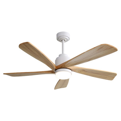 Ventilateur de plafond 52 pouces avec lumière à DEL à intensité variable et 5 pales en bois massif