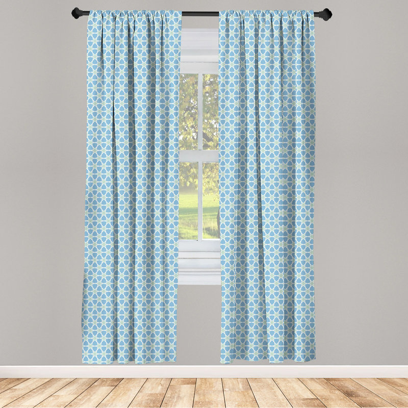 Blue and White Moroccan Semi-Sheer Rod Pocket Curtain Pair
