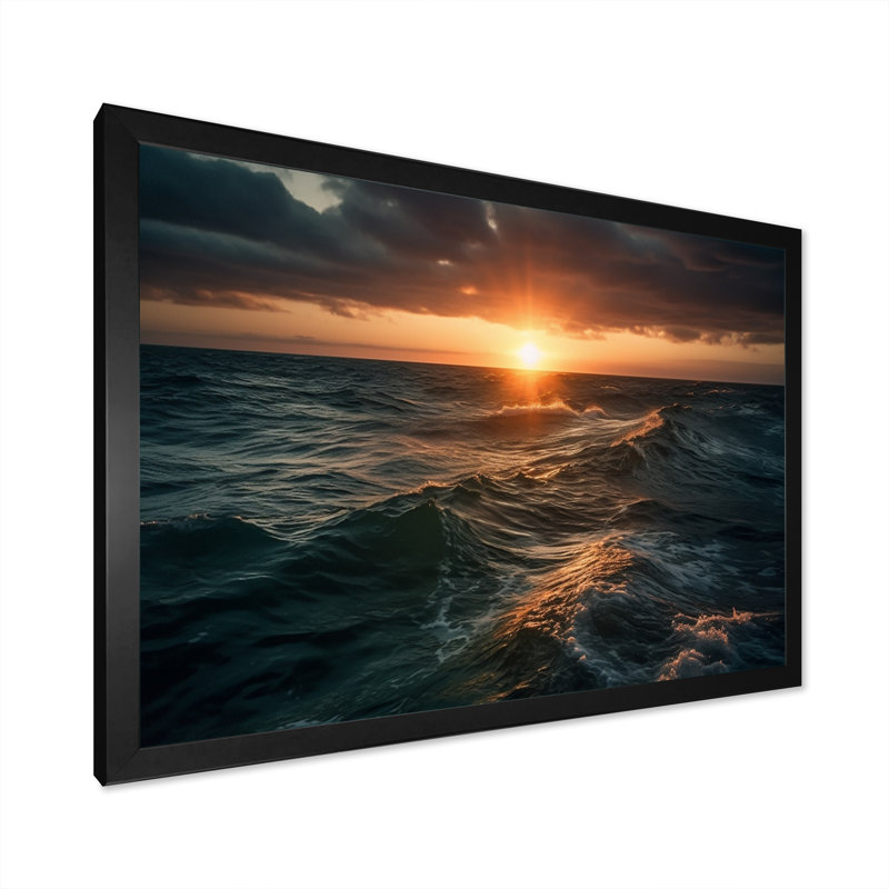 Coucher de soleil sur l'océan - Imprimé, Cadre photo noir, H 12 po x l 20 po x P 1 po