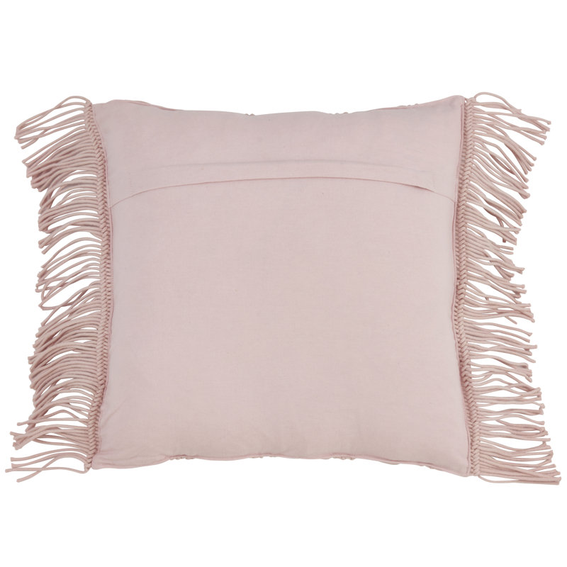 18" Rose Macramé Cotton Square Throw Pillow with Fringe