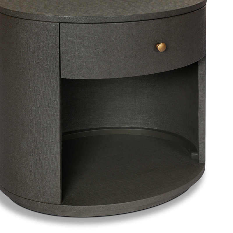 Amelia Oval One Drawer Nightstand-Black Linen, Dark Green Lacquered Linen