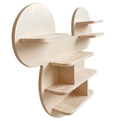 Disney Classic Mouse Small Wall Shelf, Decorative Wall Mounted Kids' Shelf | Wooden Floating Shelves For Bedroom & Playroom - Natural