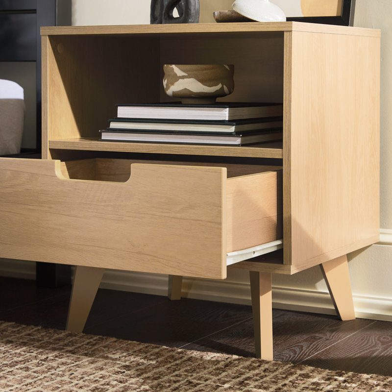 Grandwood 1-Drawer Nightstand with Open Cubby, Riviera