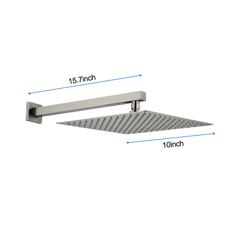 10" Wall Mount Rainfall Square Shower Head, Brushed Nickel