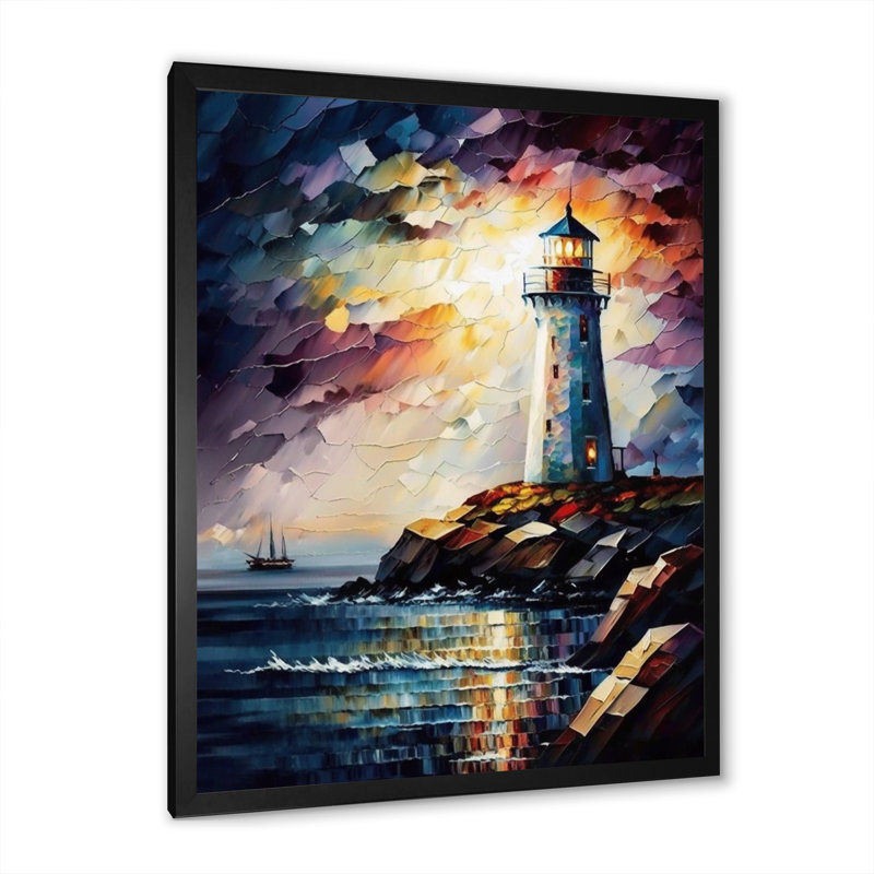 Phare sur la côte III - reproduction sur toile, H 20 po x l 12 po x P 1 po, Impression noire sur toile encadrée
