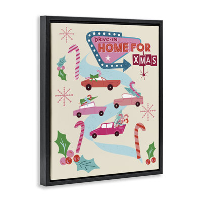 «Drive-In Christmas Fun», art mural encadré flottant, conception par Jo Reid
