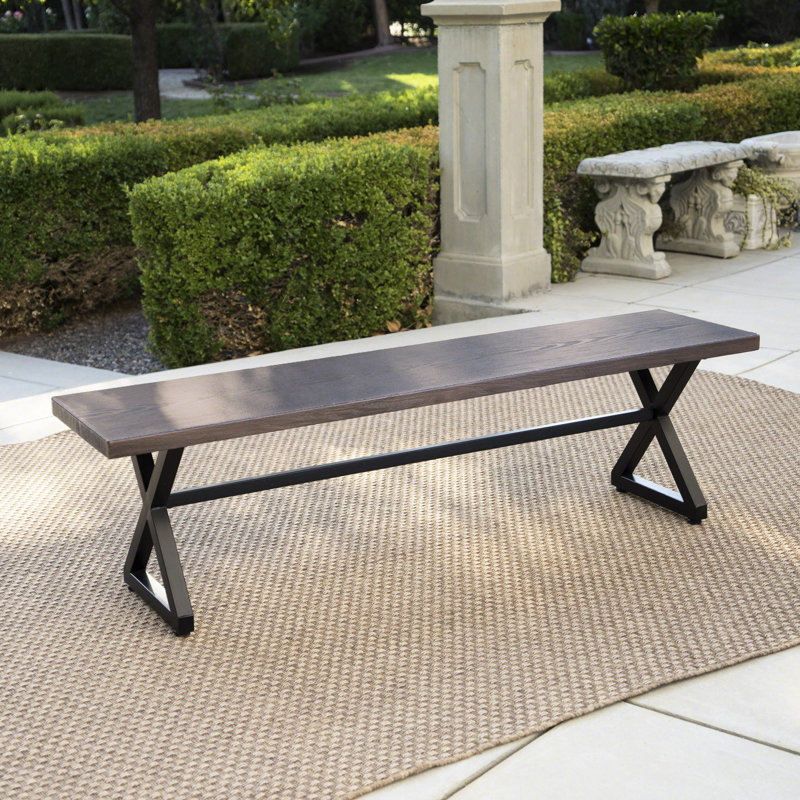 Banc de salle à manger d'extérieur en brun, fabriqué avec des matériaux en aluminium et en acier de style moderne