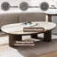 Table basse ovale, marbre naturel et brun