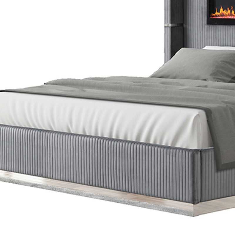 Ashray Upholstered Wingback Bed, Gray, Queen