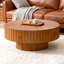 Table basse de 31,5 po en bois d'olivier rond moderne en bois massif avec cannelures en bois massif pour le salon-670260292