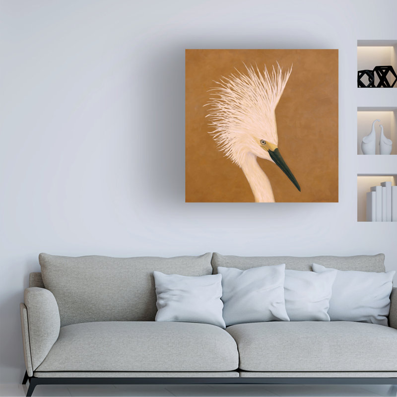 Art mural sur toile tendue - "Fally Egret Portrait" par Barbara Fallenbaum pour décoration de salon, de chambre à coucher ou de bureau - 35 x 35