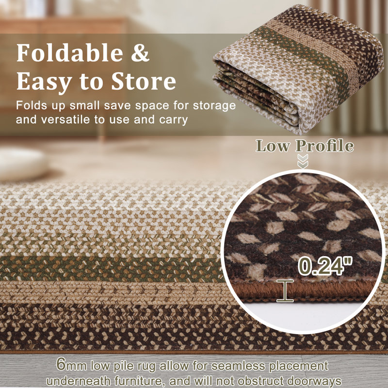 Machine Washable Rug for Living Room Braided Print Non-Slip Area Rug Stain Resistant Carpet for Dining Room Bedroom Nursery Office