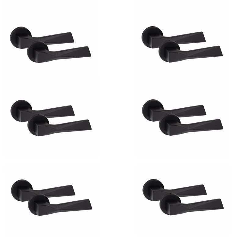 6 Pairs Modern Aura Design Premium Door Handles on Round Rose