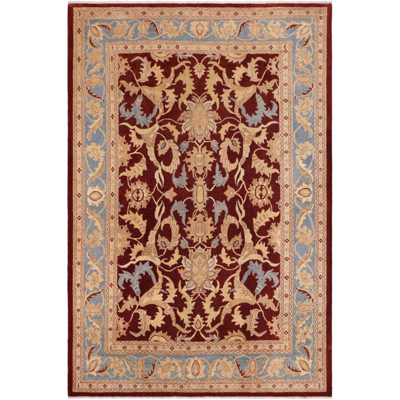 Tapis oriental brun clair / rouge / bleu clair en laine noué à la main 10 pi 3 po x 14 pi Oriental