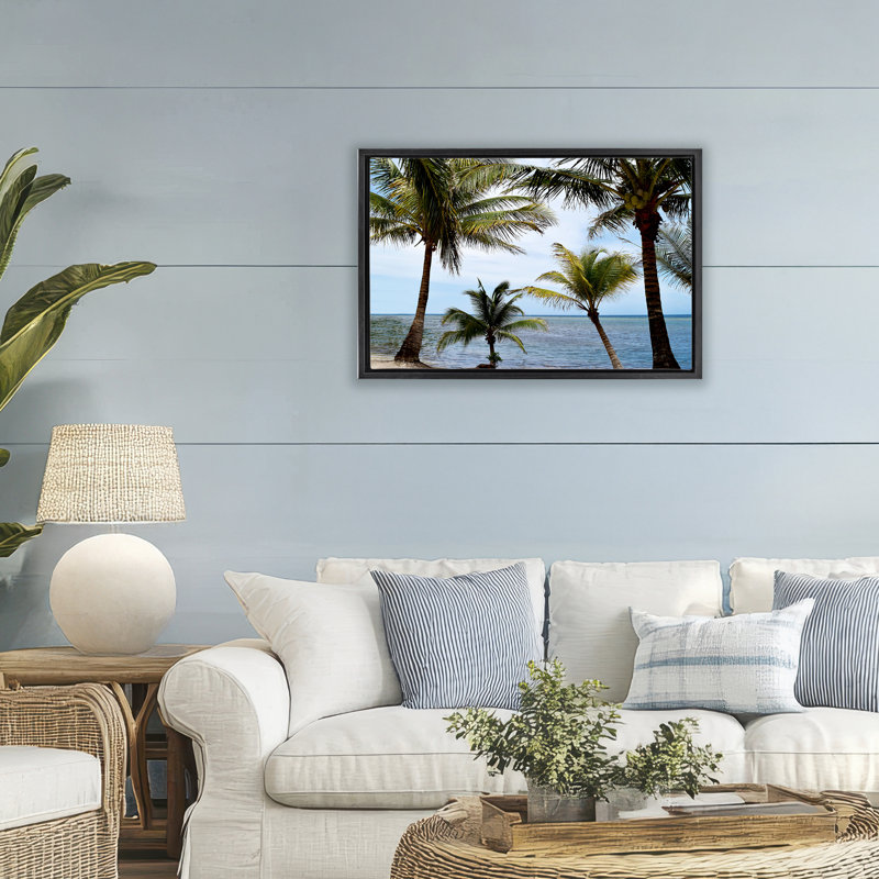 Cadre flottant Honduras Daytime Palms, conception par Natalie Carpentieri, H 21 po x l 31 po, Cadre flottant noir de jais