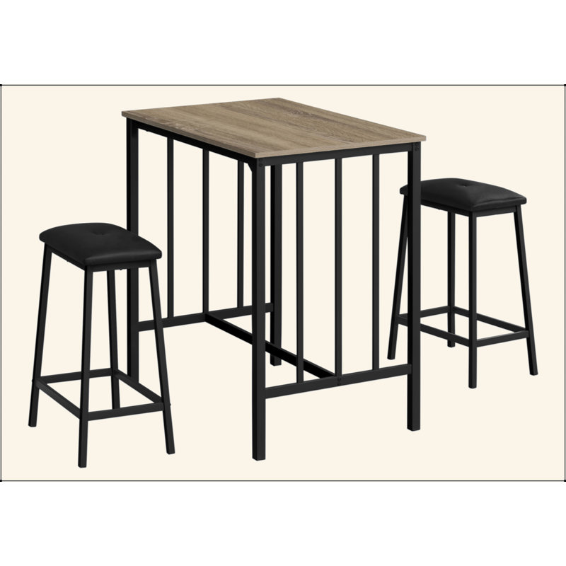 Ensemble de salle à manger, ensemble de 3 pièces, hauteur de comptoir, 36 po rectangulaire, petit, cuisine, stratifié brun, métal noir, contemporain