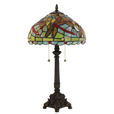 Lampe de table Tiffany en verre coloré rouge et vert 12 x 12 x 21 pouces