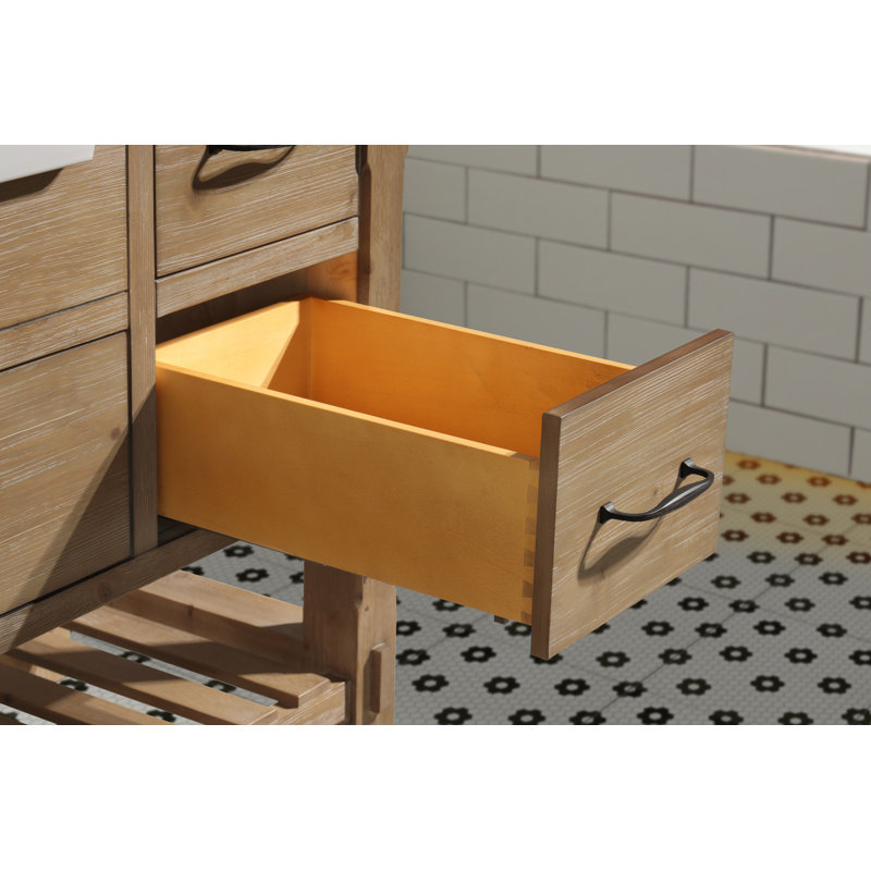 Marina 55'' Weathered Fir Single Vanity with White Porcelain Sink and Marble Top