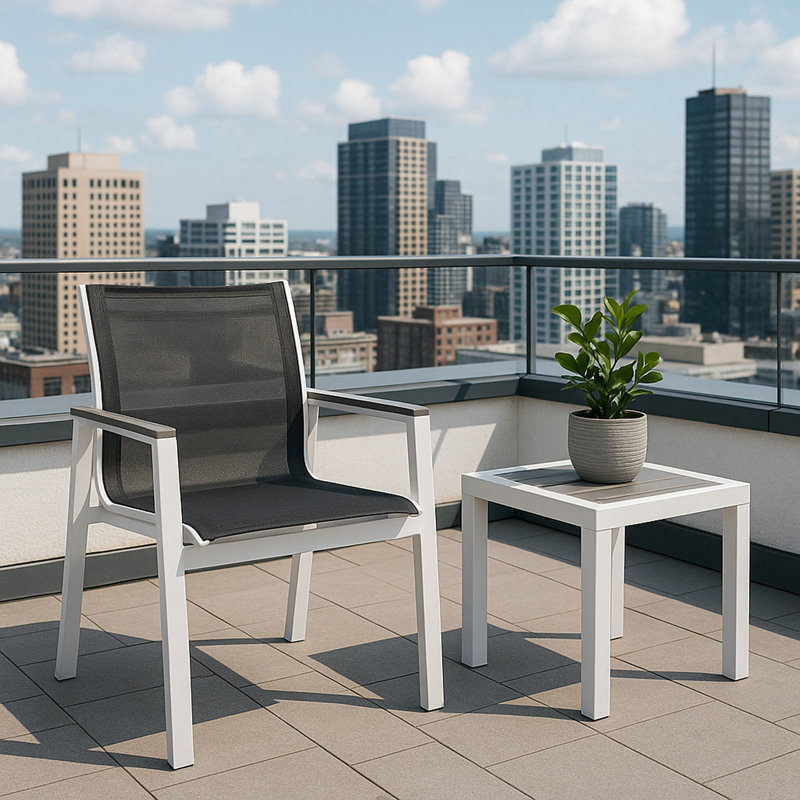 Fauteuil de patio empilable Lajoy, Noir, Blanc, Gris