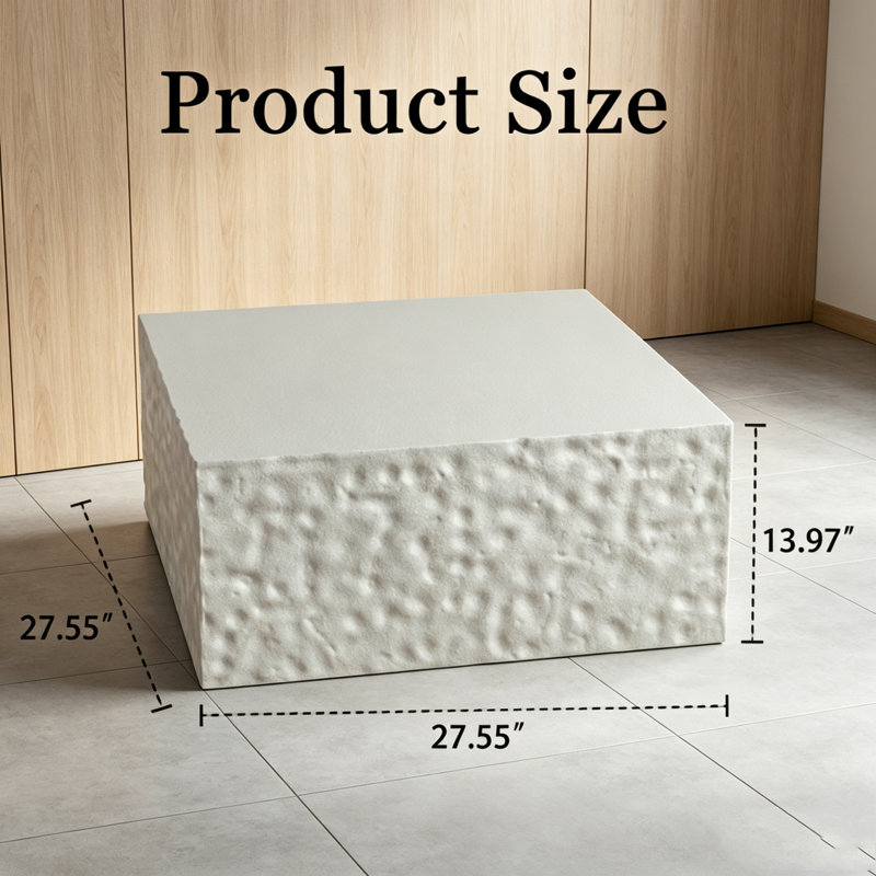 Table basse carrée, H 13,98 po x l 27,56 po x P 27,56 po, Blanc crémeux